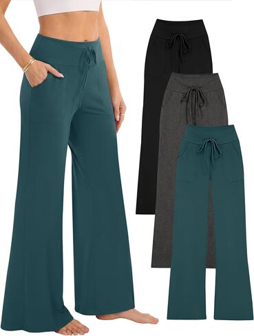 3 Pack Womens High-Waisted Pajama Pants with Pockets, Comfy Sleep Pj Pants for Yoga Lounge in Saudi Arabia