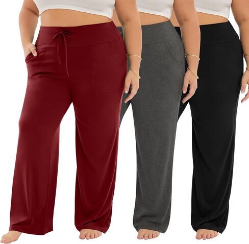3 Pack Womens High-Waisted Pajama Pants with Pockets, Comfy Sleep Pj Pants for Yoga Lounge in Saudi Arabia