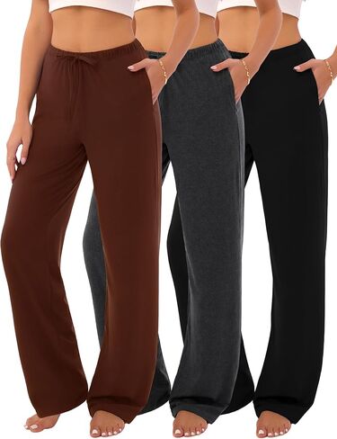 3-Pack Womens Pajama Pants with Drawstring, Soft Sleep & Lounge Pants in Kuwait