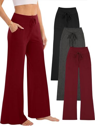 3 Pack Womens High-Waisted Pajama Pants with Pockets, Comfy Sleep Pj Pants for Yoga Lounge in Saudi Arabia