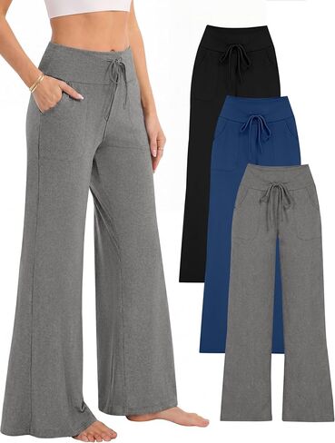 3 Pack Womens High-Waisted Pajama Pants with Pockets, Comfy Sleep Pj Pants for Yoga Lounge in Saudi Arabia