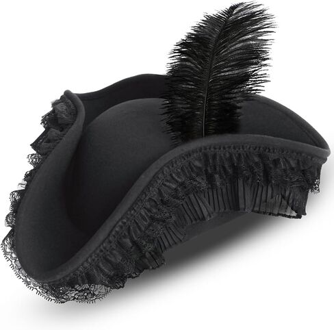 Pirate Hat for Woman,Pirate Costume Accessories Women,Halloween Tricorn Colonial Hat with Feather Lace in Kuwait