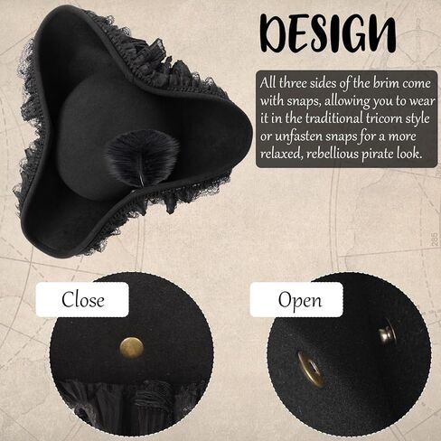 Pirate Hat for Woman,Pirate Costume Accessories Women,Halloween Tricorn Colonial Hat with Feather Lace in Kuwait