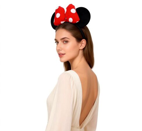 A Miaow 3D Black Velvet Headband Polka Dot Satin Bow Hair Clasp Women Adults Hair Accessory Party Costume Supply Holiday Park Headwear (Black and White) in Saudi Arabia