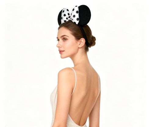 A Miaow 3D Black Velvet Headband Polka Dot Satin Bow Hair Clasp Women Adults Hair Accessory Party Costume Supply Holiday Park Headwear (Black and White) in Saudi Arabia