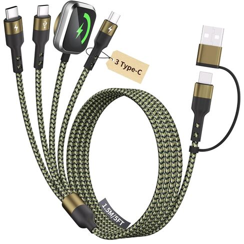 Travel 3 in 2 Charging Cable for Apple iWatch Charger, Travel Essentials USB-A/USB-C Multi Charging Cable/Cord for All Devices Compatible for iWatch Ultra/SE/10-1, iPhone16 15 14, Android-5FT in Saudi Arabia