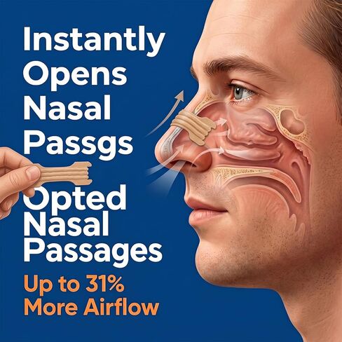 Extra Strength Nasal Strips for Snoring Relief, Tan Nose Strips to Improve Breathing & Nasal Congestion Relief from Cold & Allergies, Drug-Free Sleep Aid for Deviated Septum, 44 Count in Kuwait