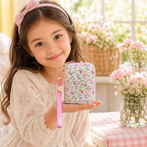AACKS Flower Wallets with Strap Little Girls Flower Coin Pouch Small Cute Wallet for Teen Girls with Coin Pocket Cherry Fruit Wallet in Saudi Arabia