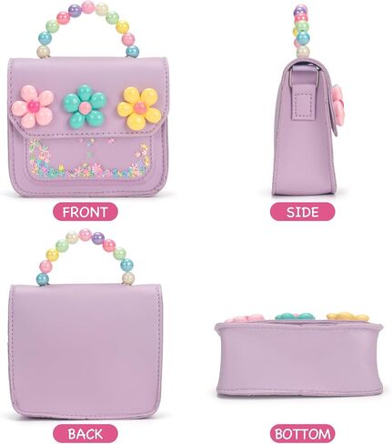 Girls Purse - Cute Kids Crossbody Bag with Beaded Handle & Glitter Windowm,Purple Flower Toddler Handbag Birthday Gifts for Age 3-8 in Saudi Arabia