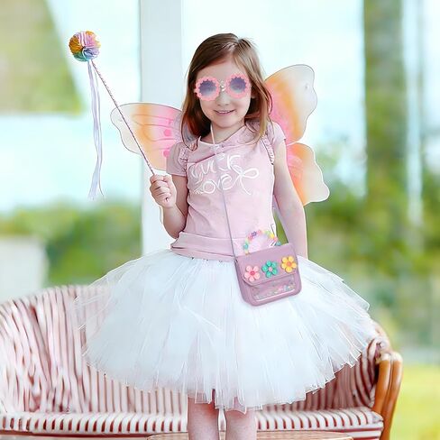 Girls Purse - Cute Kids Crossbody Bag with Beaded Handle & Glitter Windowm,Purple Flower Toddler Handbag Birthday Gifts for Age 3-8 in Saudi Arabia