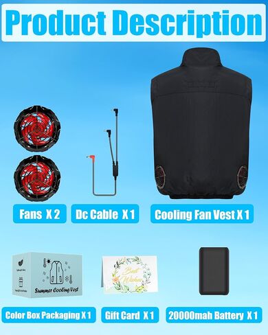21V Cooling Fan Vest for Men and Women, With Max 12000 RPM 2 Fan & Up to 16 Hours Runtime 20000mAh Battery in Saudi Arabia