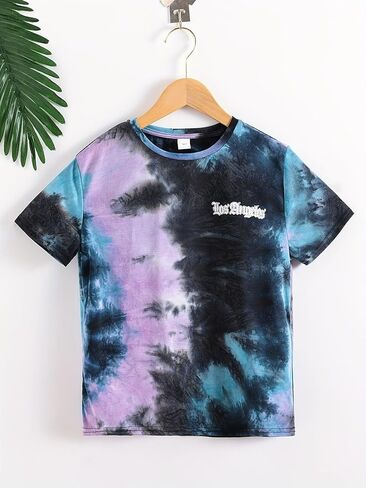 Boys Tie Dye Short Sleeve T-Shirt Cool Casual Summer Tee Soft Blend Top for Kids in Kuwait