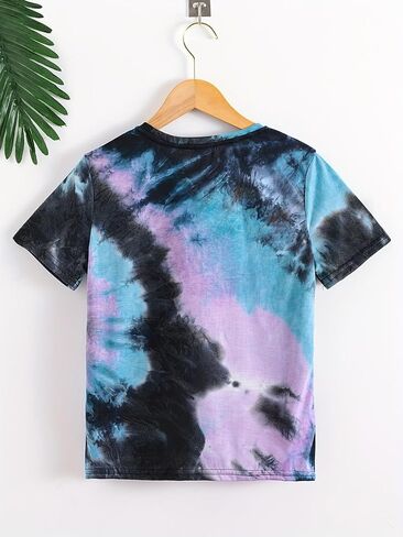 Boys Tie Dye Short Sleeve T-Shirt Cool Casual Summer Tee Soft Blend Top for Kids in Kuwait