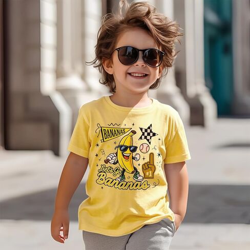 KEKEMI Toddler Boy Girl Baseball Shirt Let’s Go Bananas Ballgame T Shirt Cute Sport Tee Game Day Tops Baseball Banana Clothes in Kuwait