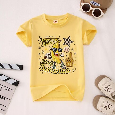 KEKEMI Toddler Boy Girl Baseball Shirt Let’s Go Bananas Ballgame T Shirt Cute Sport Tee Game Day Tops Baseball Banana Clothes in Kuwait