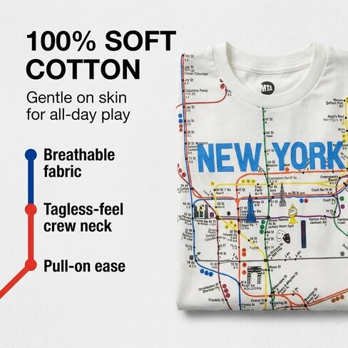 تي شيرت Artisan Owl New York MTA Subway للأطفال، أبيض in Kuwait