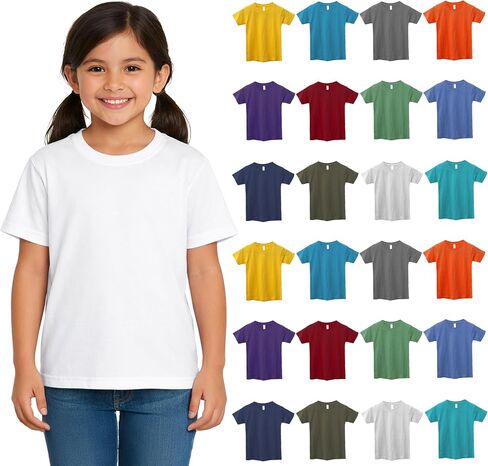 24 Pack Kids Cotton T-Shirts Bulk, Wholesale Unisex Children Tees, Lightweight T-Shirt Packs for Girls in Saudi Arabia
