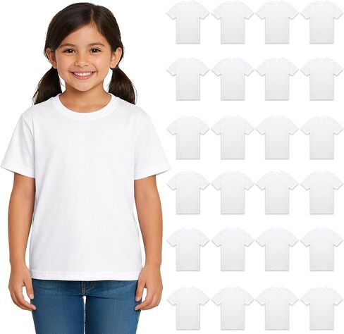 24 Pack Kids Cotton T-Shirts Bulk, Wholesale Unisex Children Tees, Lightweight T-Shirt Packs for Girls in Kuwait