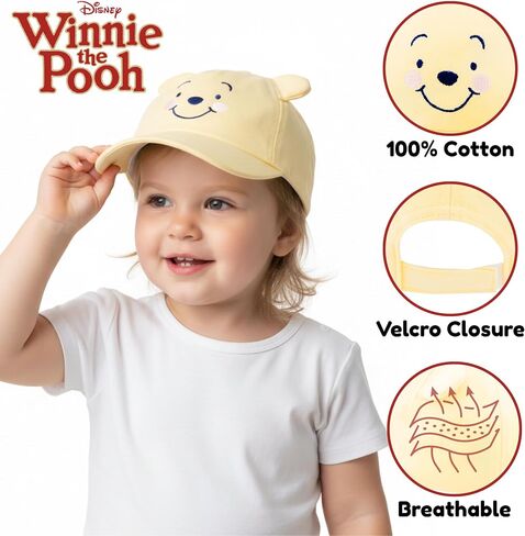 Disney Winnie the Pooh Toddler Baseball Hat – Kids Breathable Cotton Adjustable Cap with 3D Ears – Sun Hat for Boys & Girls Ages 2-6 in Kuwait