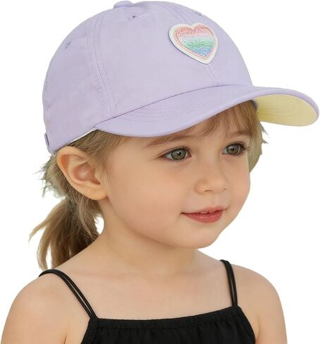 PURFUN Kids Gradient Color Heart Baseball Cap Girls Boys Cool Breathable Cotton Wide Brim Travel Beach Peak Caps for 3-7 Yrs in Saudi Arabia