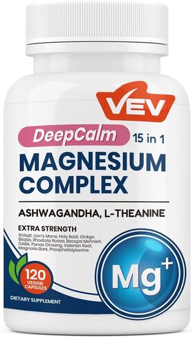 VEV DeepCalm 15-in-1 Magnesium Complex for Women & Men, Magnesium Supplement, Sleep, Glycinate & Citrate Vegan Capsules with Ashwagandha & L-Theanine, 120 Count in Saudi Arabia
