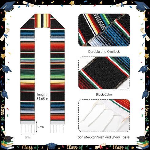 Janmercy Serape وشاح التخرج المكسيكي الأصيل فئة 2026 من أصل اسباني Serape سرق وشاح فئة الوشاح in Kuwait