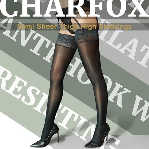 Thigh High Stockings, Women's Sheer Highs with Silicone Lace Top, Shiny Stay Up Silk Lingerie Stockings for Dating Black in Kuwait
