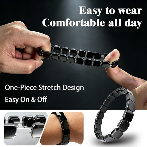 2 Pack Hematite Bracelet for Men Him, Healing Crystal Bracelet for Men, Black Stone Beaded Stretch Bracelets, Adjustable Elastic Wristband, Stylish Mens Jewelry for Confidence, Gift for Husband Boyfriend in Kuwait