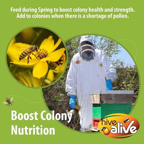 HIVE ALIVE Pollen Patty for Honey Bees – 10lb (10x1lb) Pollen Patties and Bee Food for Spring with 15% Real USA Pollen, Seaweed and Amino Acids to Support Brood and Colony Health in Kuwait