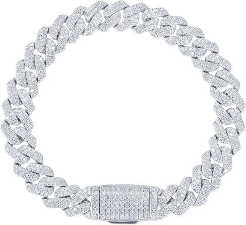 Moissanite Cuban Link Bracelet for Men, 925 Silver Miami Cuban Bracelets for Women, Mens Iced Out Hand Chain with 18K White Gold Plated, 6mm-15mm Bling Hip Hop Luxury Rapper Jewelry in Saudi Arabia