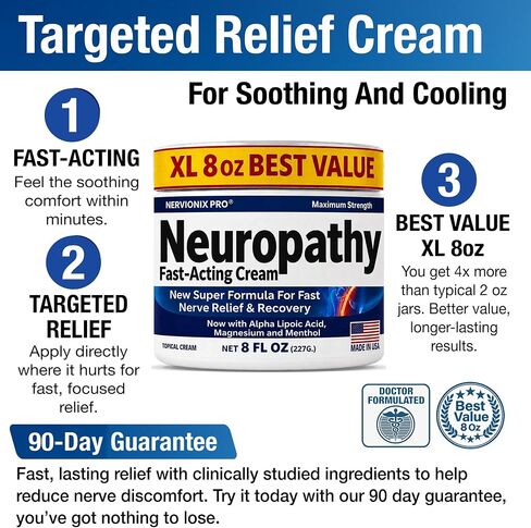 Neuropathy Nerve Relief Cream – Extra Large 8 oz – Maximum Strength for Feet Hands Legs Toes Back – Natural Ingredients Arnica Aloe Vera MSM Vitamins – Fast-Acting Soothing Relief – Super Value 8 oz in Saudi Arabia
