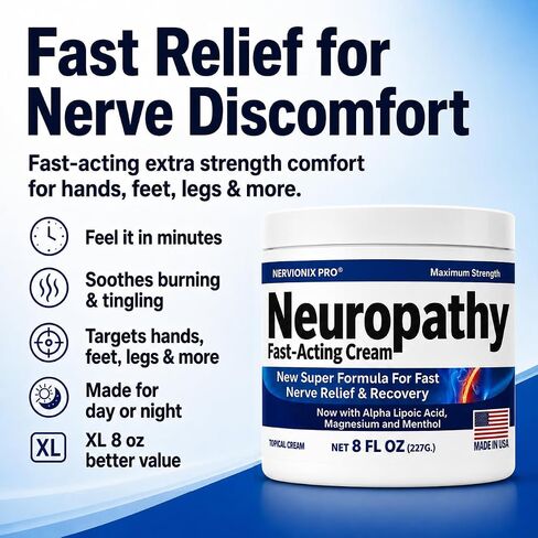 Neuropathy Nerve Relief Cream – Extra Large 8 oz – Maximum Strength for Feet Hands Legs Toes Back – Natural Ingredients Arnica Aloe Vera MSM Vitamins – Fast-Acting Soothing Relief – Super Value 8 oz in Saudi Arabia