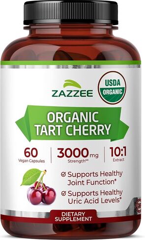 Zazzee USDA Organic Tart Cherry 10:1 Extract, 60 Vegan Capsules, 2 Month Supply, Montmorency Cherry, Daily Wellness Antioxidant Support, Organic Herbal Supplement, All-Natural, Non-GMO, Made in USA in Kuwait