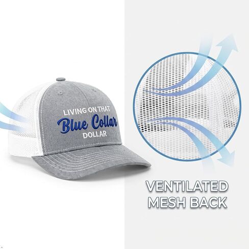 Living On that Blue Collar Dollar Hat, Blue Collar Hat, Funny Adjustable Breathable Mesh Baseball Cap in Kuwait