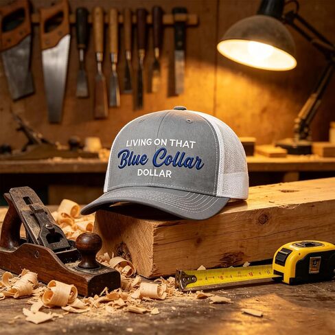 Living On that Blue Collar Dollar Hat, Blue Collar Hat, Funny Adjustable Breathable Mesh Baseball Cap in Kuwait