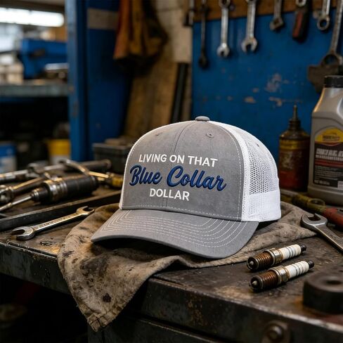 Living On that Blue Collar Dollar Hat, Blue Collar Hat, Funny Adjustable Breathable Mesh Baseball Cap in Kuwait
