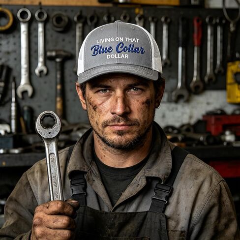 Living On that Blue Collar Dollar Hat, Blue Collar Hat, Funny Adjustable Breathable Mesh Baseball Cap in Kuwait