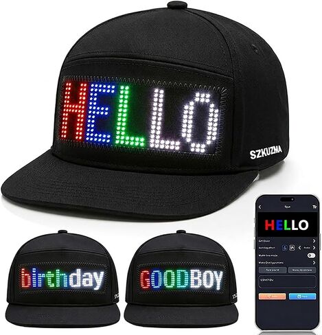 Programmable LED Hat, App Controlled Light Up Baseball Cap, Scrolling Text & Pixel Art for EDM Raves & Party in Saudi Arabia
