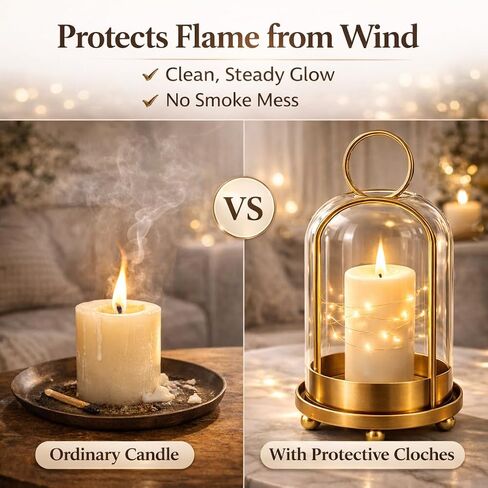 Glass Candle Lantern Brass Hurricane Candle Holders Set for Pillar Candles, Tabletop & Hanging Decor for Living Room, Dining Table, Patio & Events in Saudi Arabia