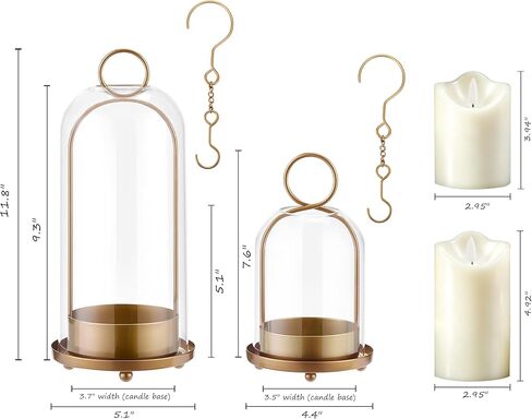 Hurricane Metal & Glass Candle Holder Set of 2 with Timer Candles, Decorative Candlestick Pillar Holder with Clear Glass for Wedding Party Holiday Dining Table Centerpiece Lanter, Gold in Saudi Arabia
