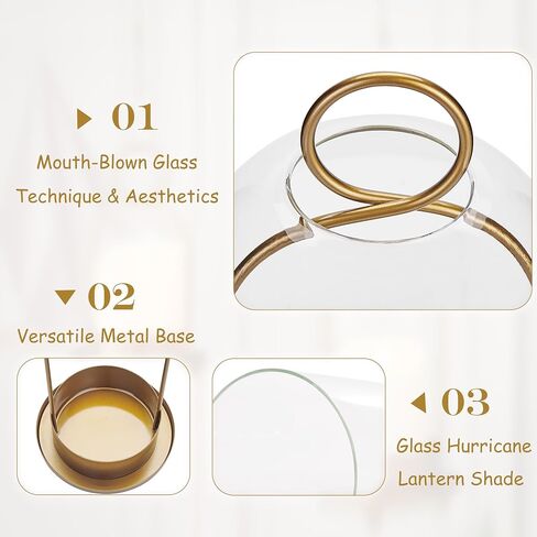 Hurricane Metal & Glass Candle Holder Set of 2 with Timer Candles, Decorative Candlestick Pillar Holder with Clear Glass for Wedding Party Holiday Dining Table Centerpiece Lanter, Gold in Saudi Arabia