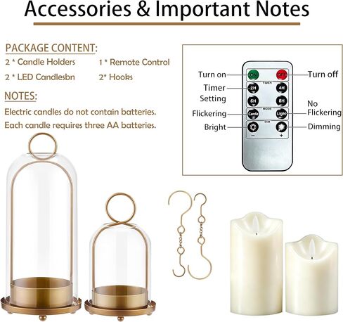 Hurricane Metal & Glass Candle Holder Set of 2 with Timer Candles, Decorative Candlestick Pillar Holder with Clear Glass for Wedding Party Holiday Dining Table Centerpiece Lanter, Gold in Saudi Arabia
