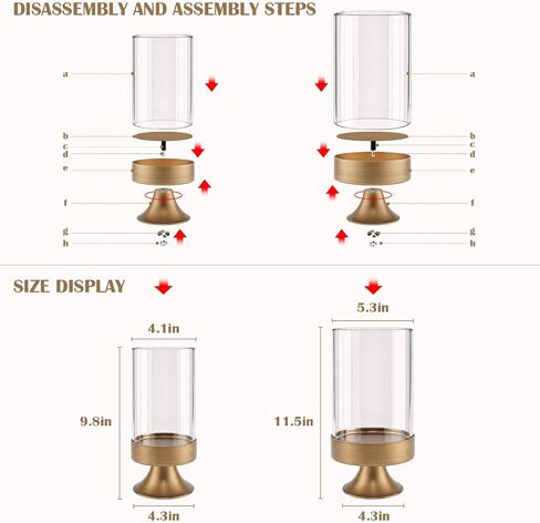 Gold Hurricane Candle Holder with Glass Cylinder Decorative Metal Pedestal Candlestick Holders for Pillar Candles Elegant Centerpiece for Dining Table Wedding Fireplace Mantel Living Room Home Decor in Saudi Arabia