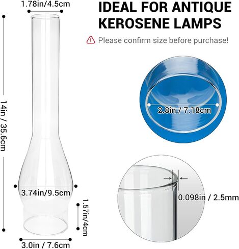 Oil Lamp Chimney 3 Inch Base by 14 Inch Height, Clear Glass Replacement Globes & Shades for Old Oil Lamps and Hurricane Kerosene Lamp (14 Inch Tall, 1 Pcs) in Saudi Arabia