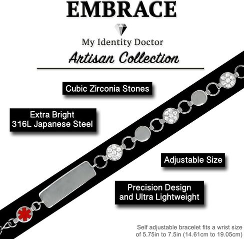 Custom Engraved Medical ID Bracelets for Women, Lightweight Bright 316L Stainless Steel, Waterproof, Engraving Lifetime Coverage - Artisan Collection USA in Saudi Arabia