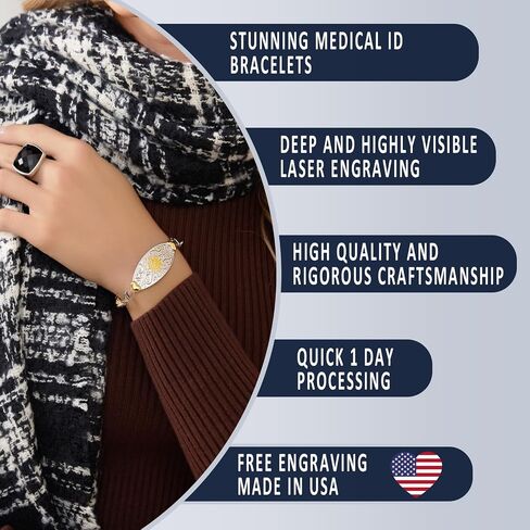 Divoti Custom Medical Alert Bracelet for Women – Elegant Stainless Steel ID Jewelry – Free 6-Line Personalized Engraving – Fits 6.25 to 8.75" – Emergency MedicAlert for Diabetes, Blood Thinner, Pacemaker & Fall Risk | Style in Saudi Arabia