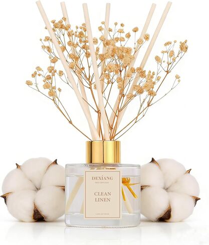 Reed Diffuser Set - 3.38 fl oz Lemon Verbena Premium Scented Oil with Preserved Baby's Breath & Cotton 6 Sticks | Long-Lasting Aromatherapy for Home, Bedroom, Bathroom, Office Home Decor in Saudi Arabia