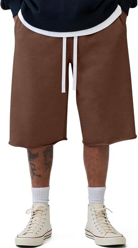 Ugerlov Men's Baggy Sweat Shorts 2026 Fleece Cotton Y2k Shorts Casual Under Knee Shorts Raw Hem Gym Shorts with Pockets in Saudi Arabia
