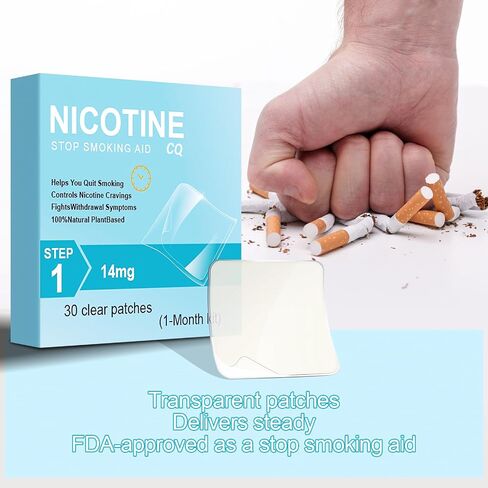 Nicotine Patches 14mg 30ct - Strong Adhesion, All Skin Types - Stop SmokingAid, Nicotine Replacement Therapy, 24-Hour 1-Month Supply in Kuwait