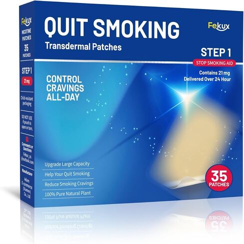Fekux Quit Smoking Nicotine Patches Step 1, 21 mg Patches Delivered Over 24 Hours Nicotine Transdermal Patch 35 Counts Easy and Effective Help to Stop Smoking in Kuwait